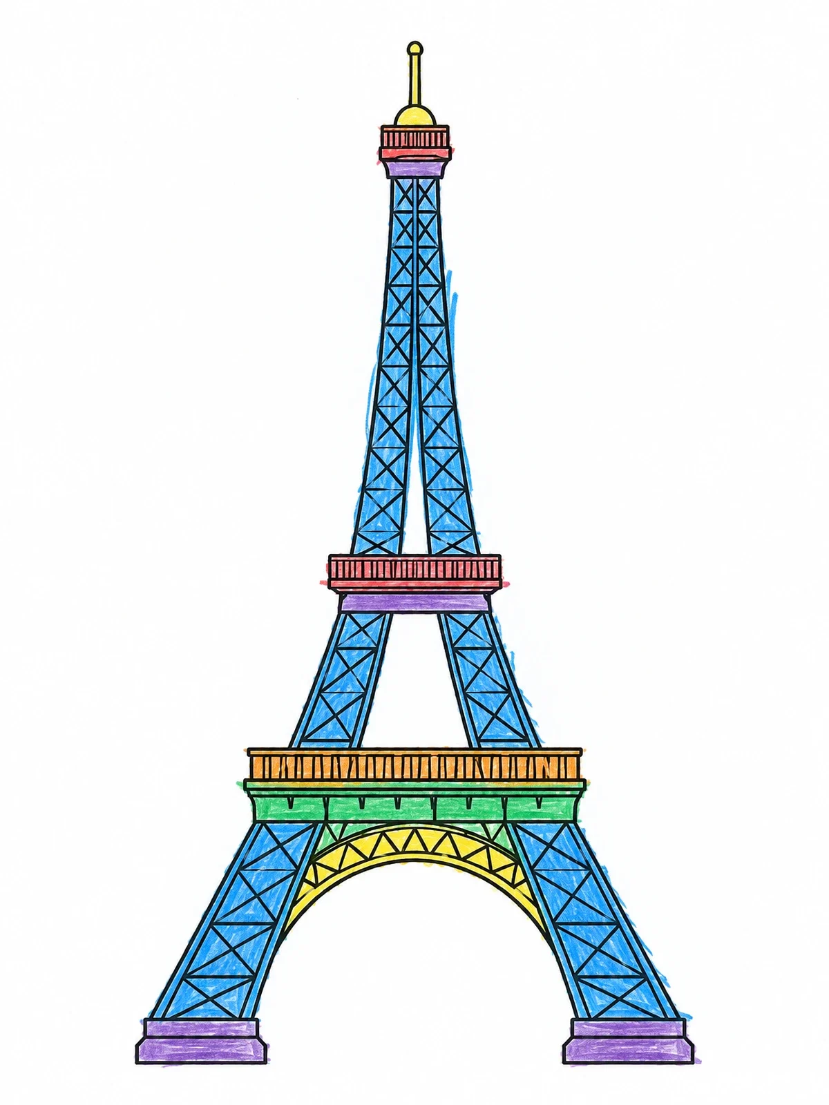 Colored example of the Symmetrical Eiffel Tower Outline coloring page