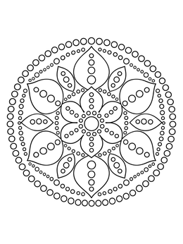 A floral dot day coloring page featuring a symmetrical circular mandala.