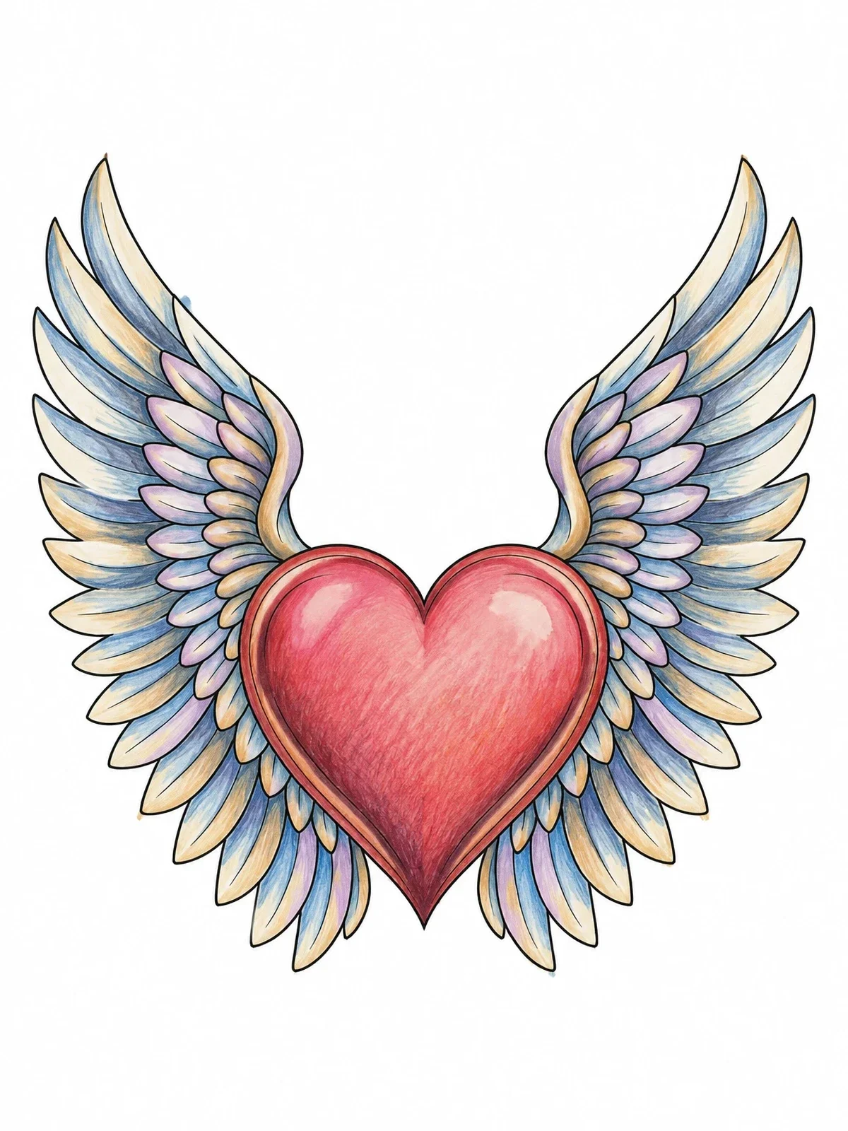 Colored example of the Symmetrical Heart With Angel Wings coloring page