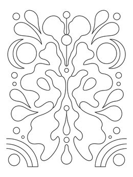 A symmetrical inkblot design inside this psychology coloring page.