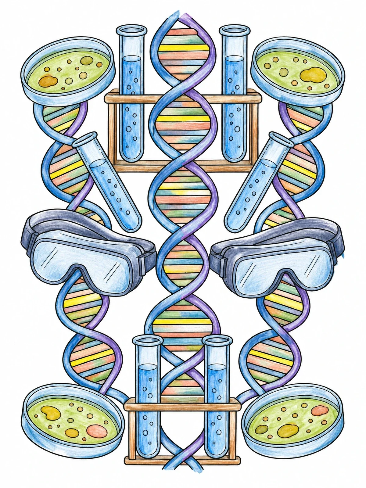 Colored example of the Symmetrical Medical Lab Pattern coloring page