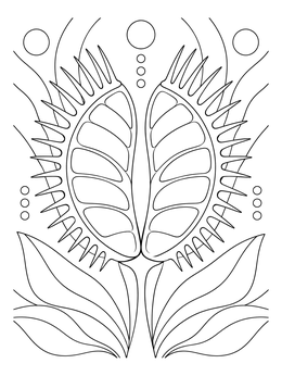 Detailed venus flytrap coloring page featuring a symmetrical trap and leaves.