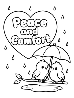 Free printable Little Birds Under Umbrella In Rain coloring page