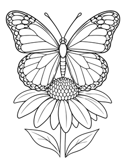 A detailed butterfly on a blossom features on this peaceful sympathy coloring page.