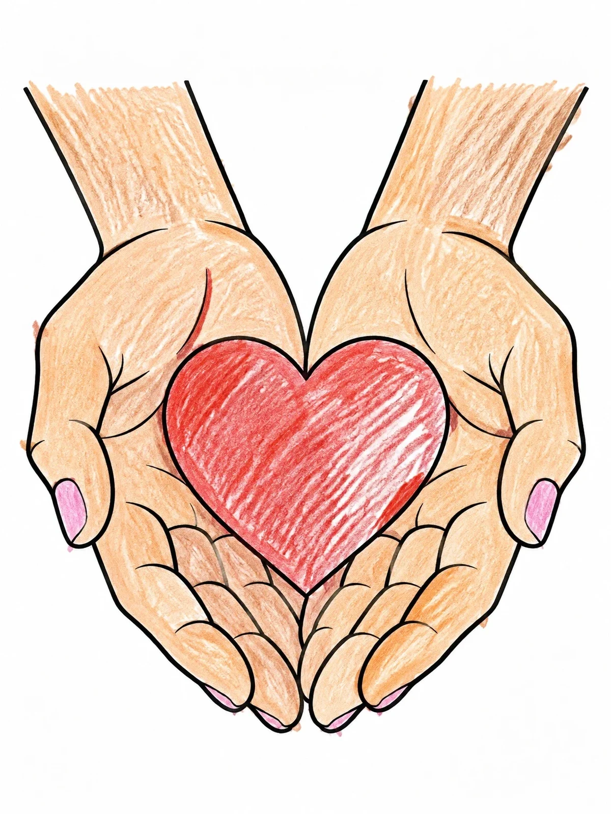 Colored example of the Cupped Hands Holding A Heart coloring page