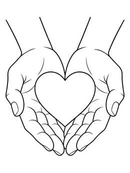 Gentle cupped hands holding a heart in this sympathy coloring page.