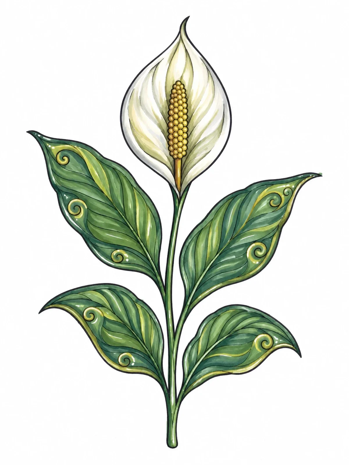 Colored example of the Graceful Peace Lily Stem coloring page