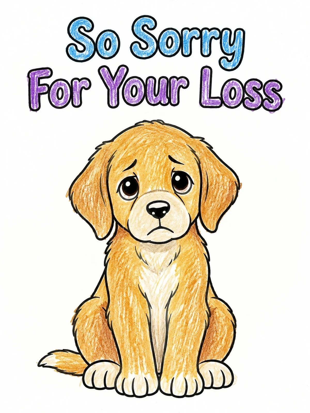Colored example of the Sympathy Dog With Heartfelt Message coloring page