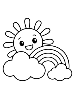 Free printable Smiling Sun And Rainbow Clouds coloring page