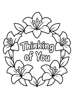 Free printable Thinking Of You Floral Wreath coloring page