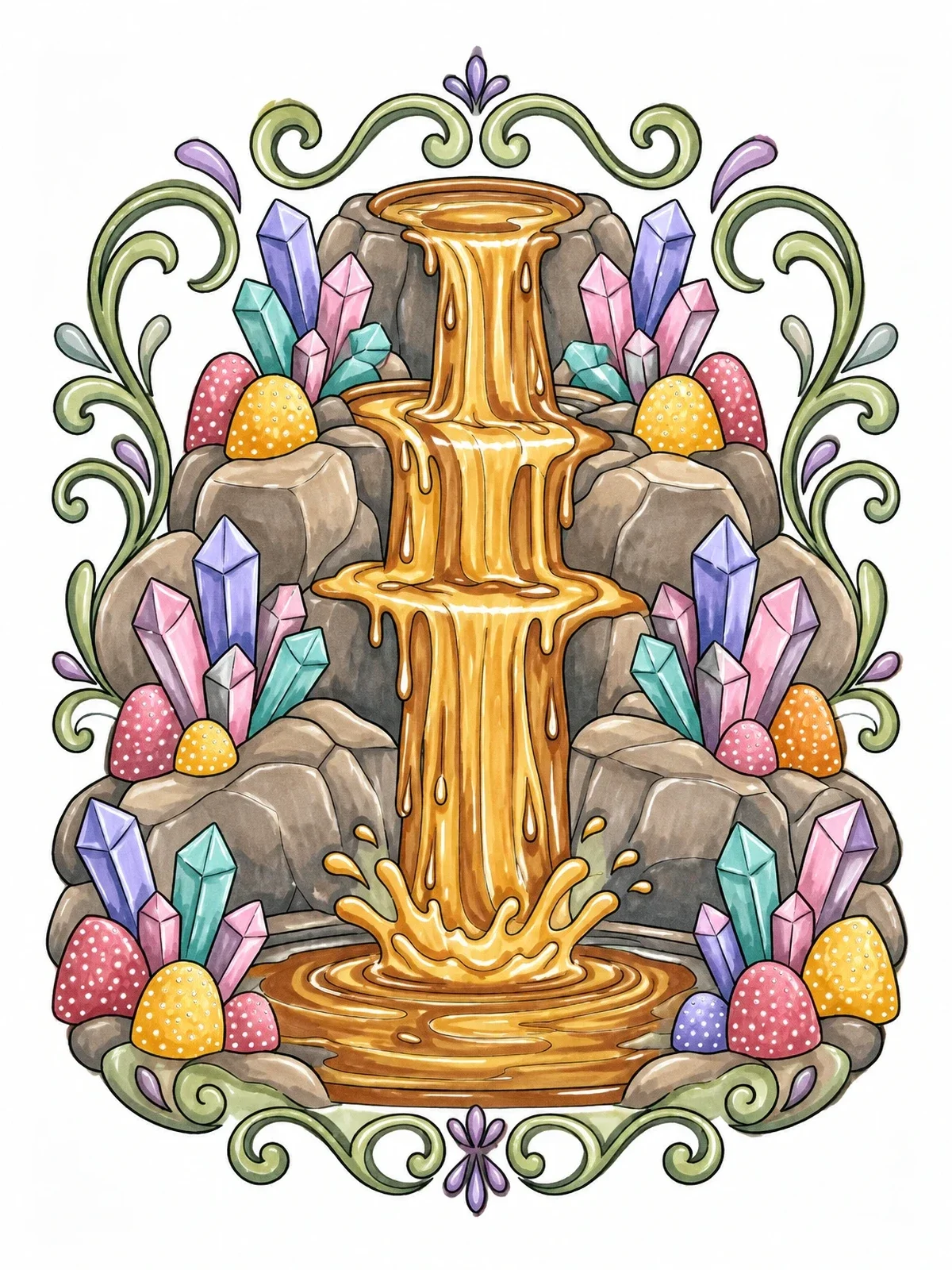 Colored example of the Syrup Waterfall And Rock Candy coloring page
