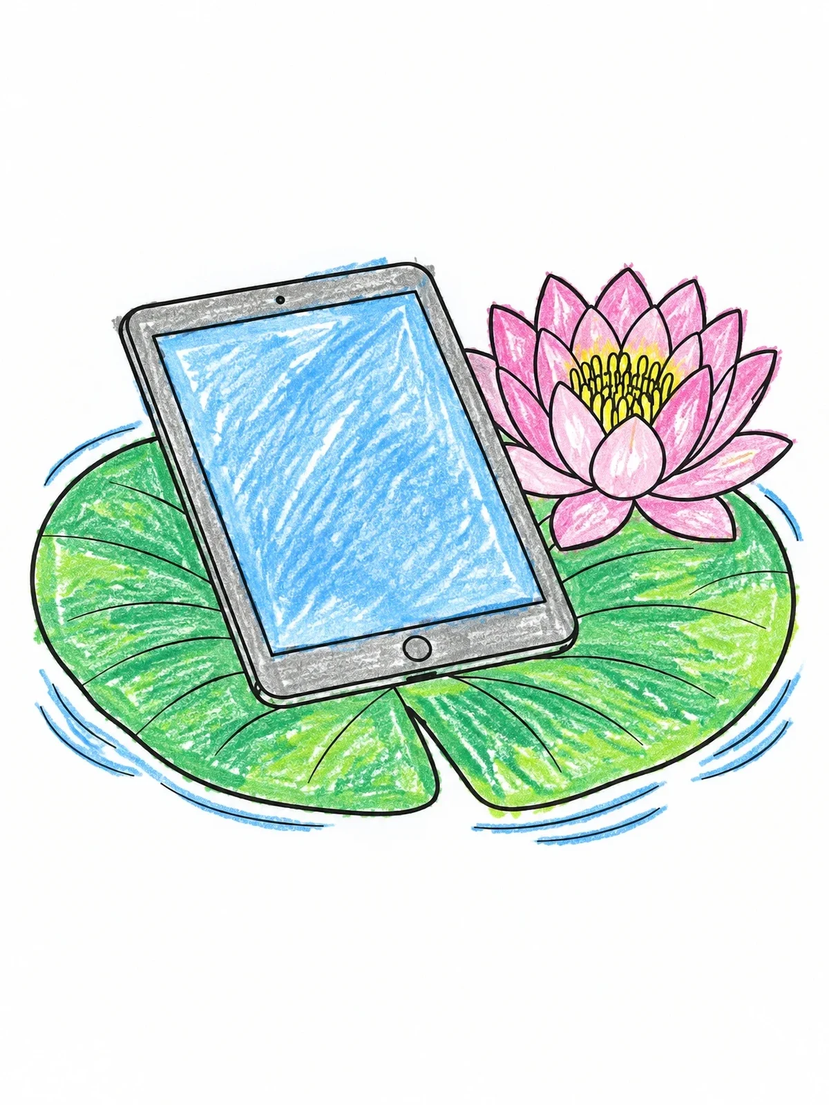 Colored example of the Tablet On A Pond Lily Pad coloring page