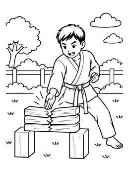 Free printable Boy Breaking Boards With Palm Strike coloring page