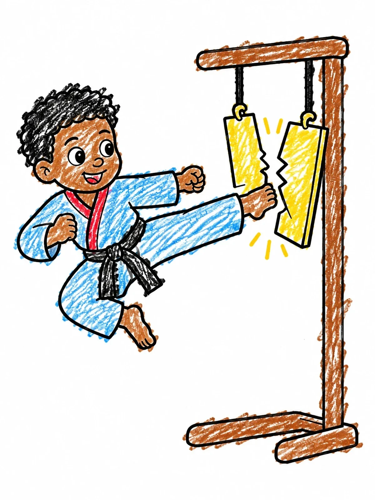 Colored example of the Taekwondo Boy Breaking A Board coloring page