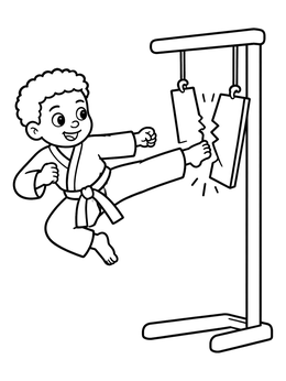 Free printable Taekwondo Boy Breaking A Board coloring page