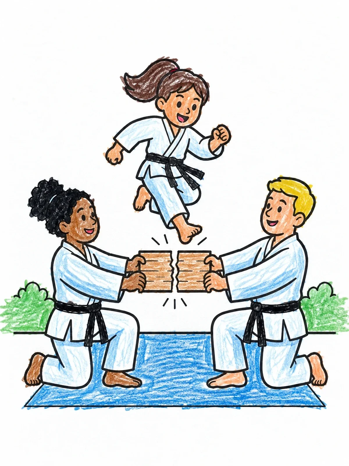Colored example of the Taekwondo Girl Breaking Wooden Board coloring page
