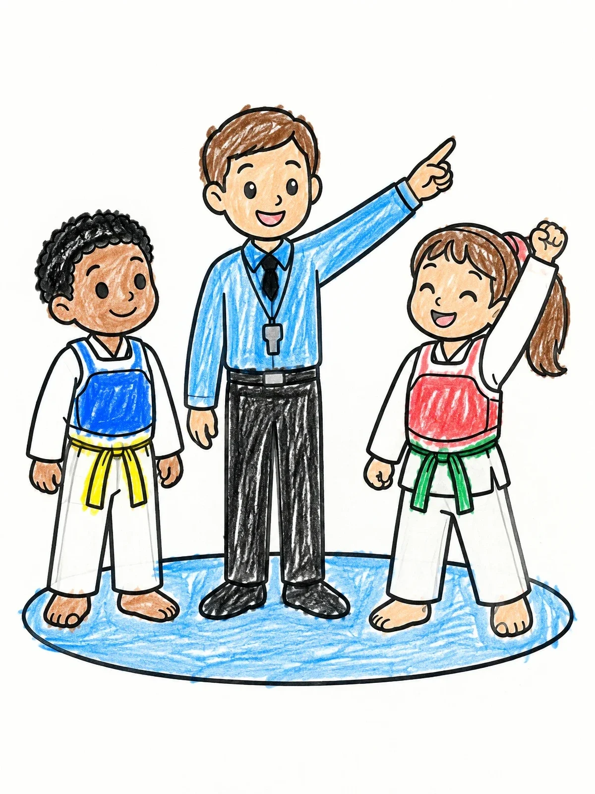 Colored example of the Taekwondo Referee Announcing The Winner coloring page