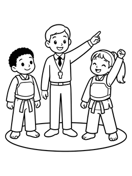 Free printable Taekwondo Referee Announcing The Winner coloring page
