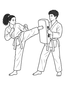 Free printable Taekwondo Side Kick Training coloring page