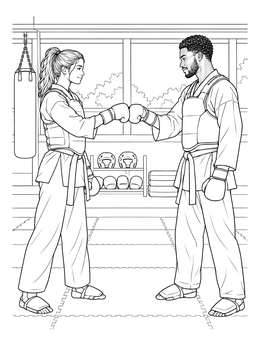 Free printable Taekwondo Sparring Fist Bump coloring page