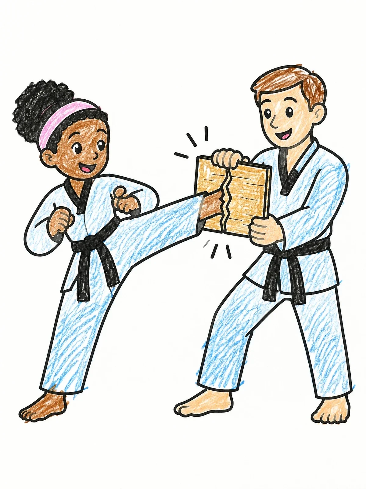 Colored example of the Taekwondo Student Breaking A Wooden Board coloring page