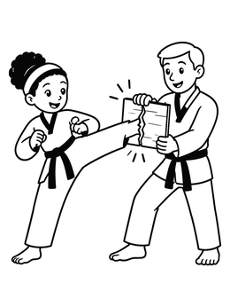 Free printable Taekwondo Student Breaking A Wooden Board coloring page