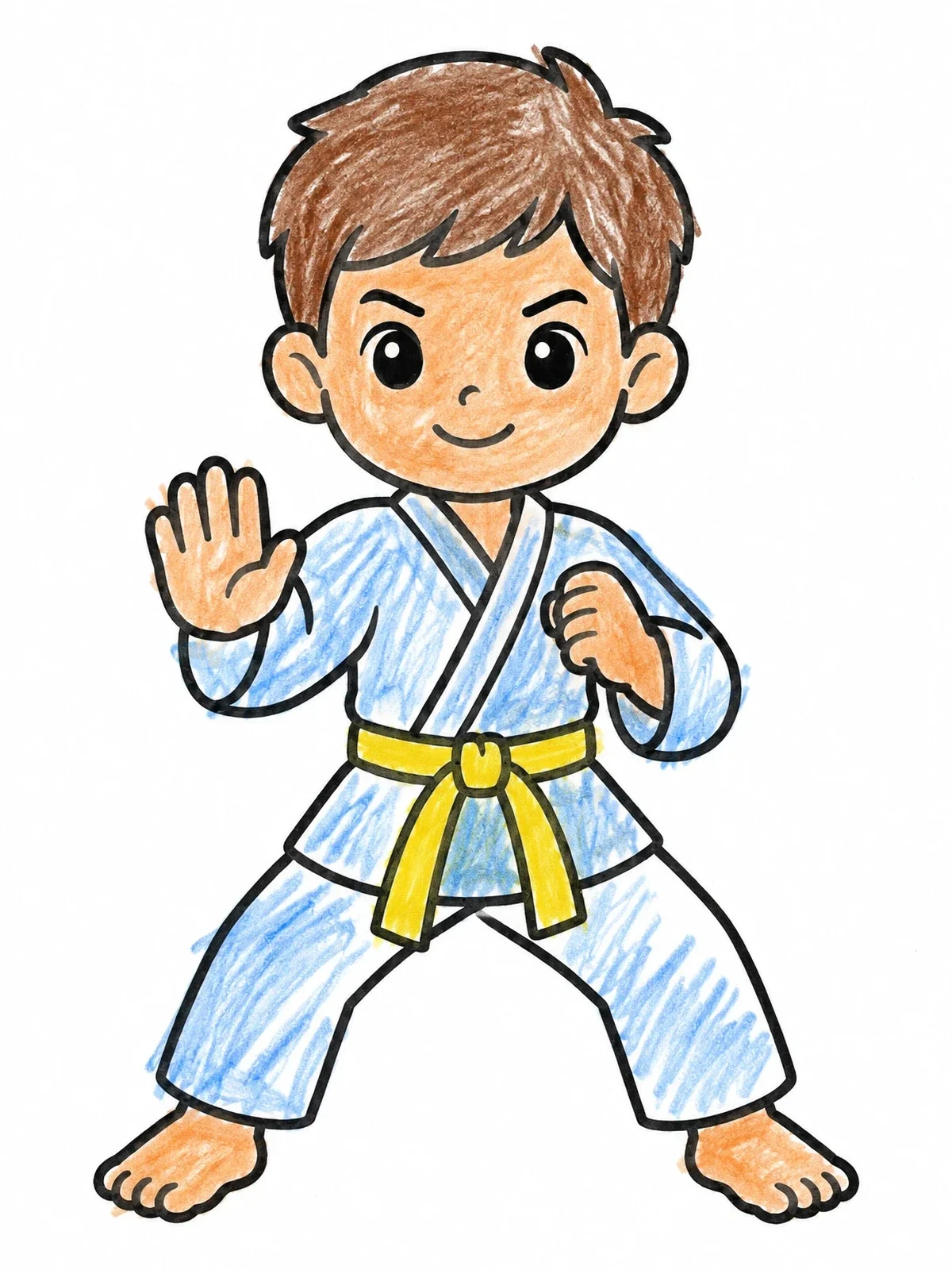 Colored example of the Young Martial Artist In Ready Stance coloring page