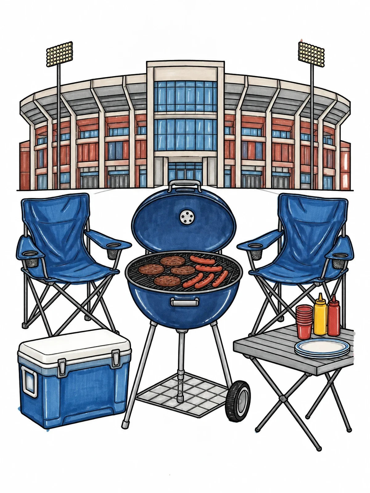 Colored example of the Tailgate Party Outside College Stadium coloring page
