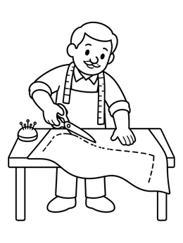 Free printable Friendly Tailor Cutting Fabric coloring page