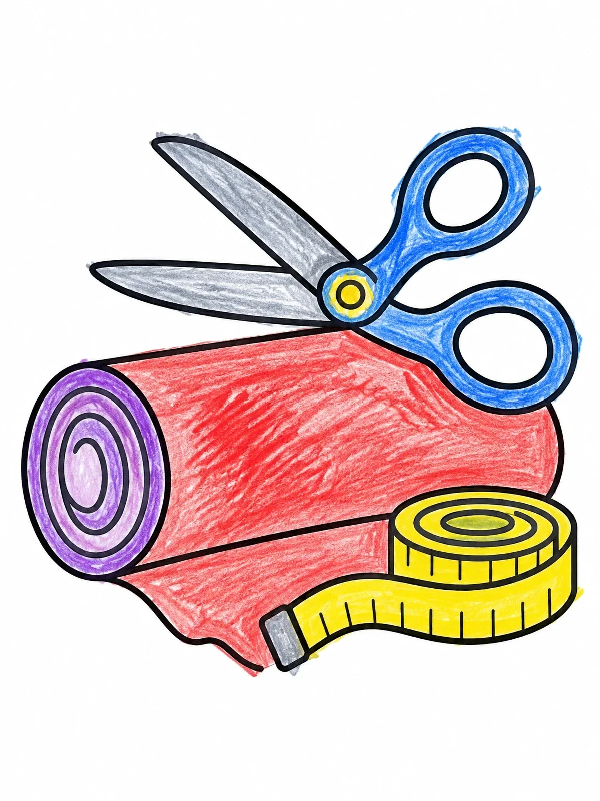 Colored example of the Tailor Scissors Fabric And Tape Measure coloring page
