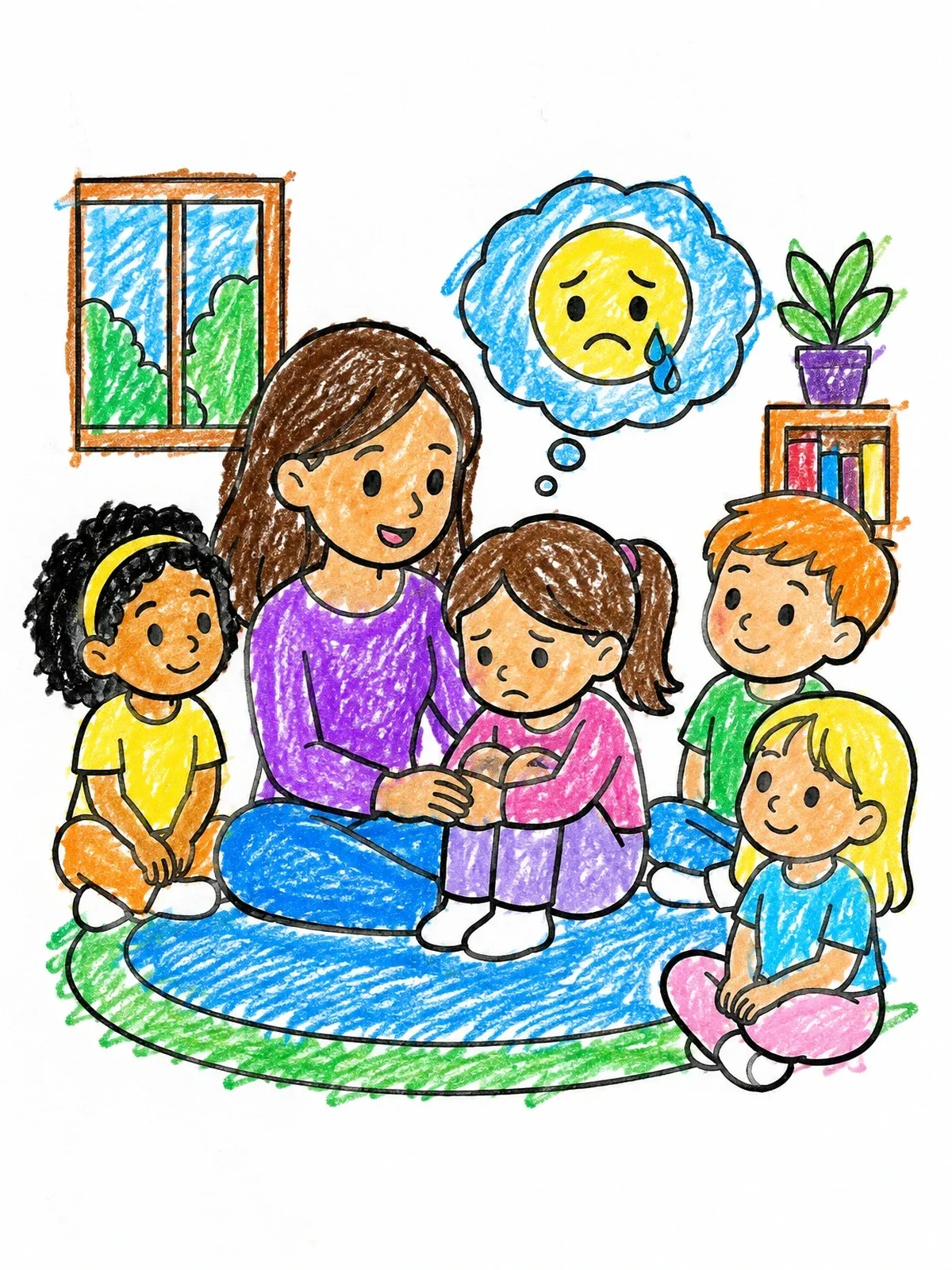 Colored example of the Talking About Sadness In Class coloring page
