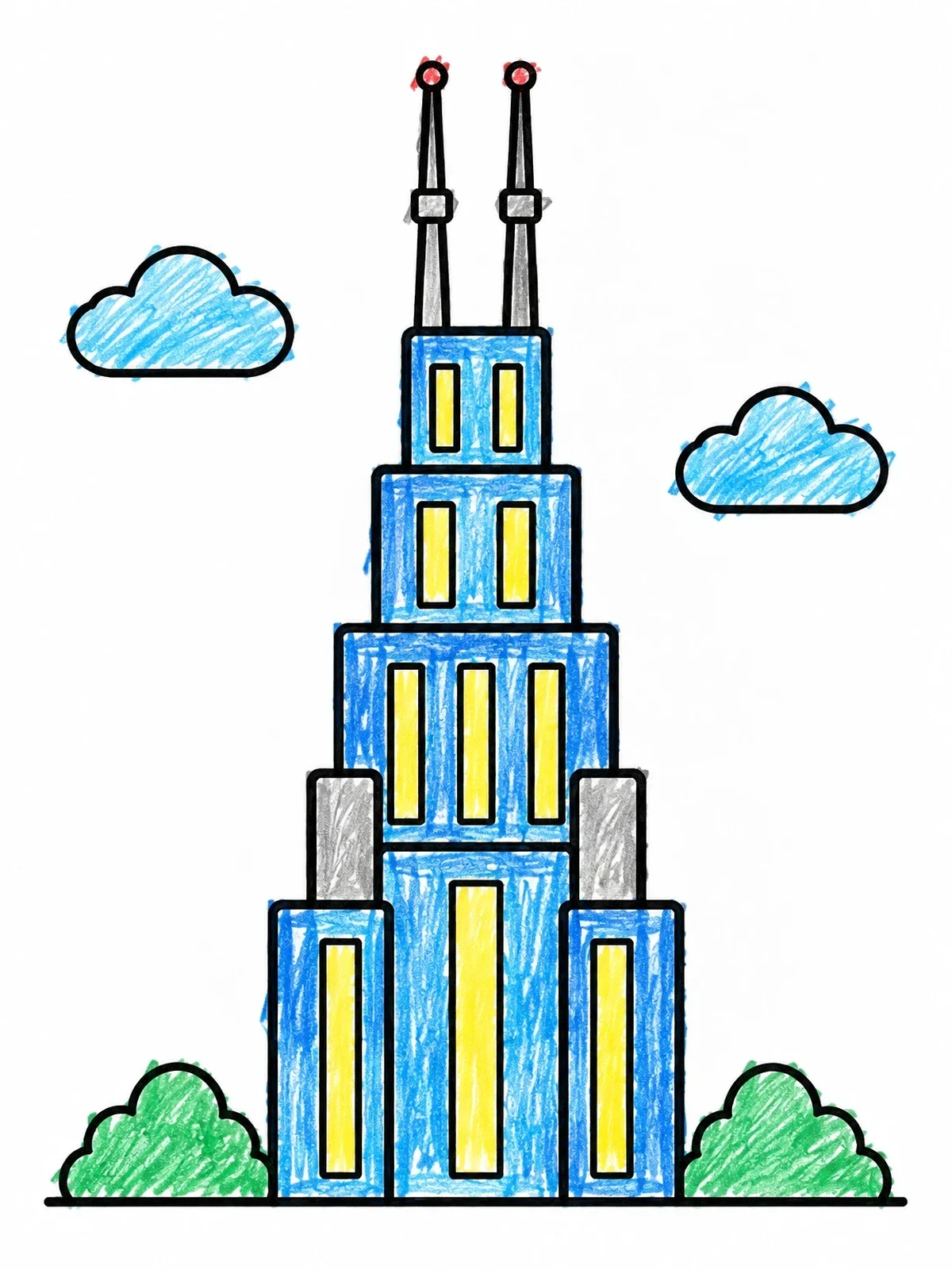 Colored example of the Tall Tower With Twin Antennas coloring page