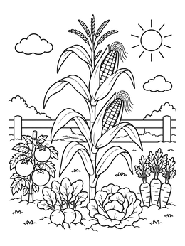 Free printable Tall Cornstalk In A Sunny Garden coloring page