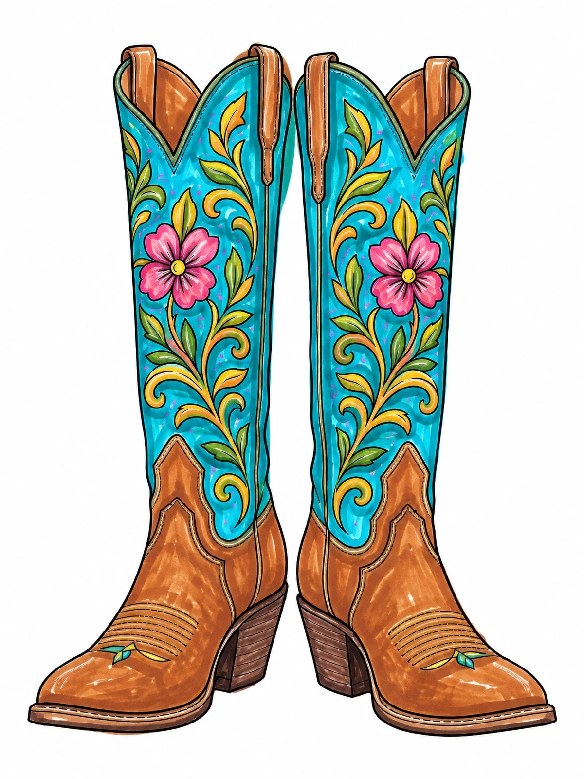 Colored example of the Tall Embroidered Cowgirl Boots coloring page