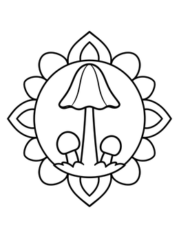 Free printable Tall Mushroom In Floral Frame coloring page