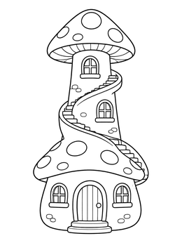 Free printable Tall Mushroom Tower With Spiral Stairs coloring page
