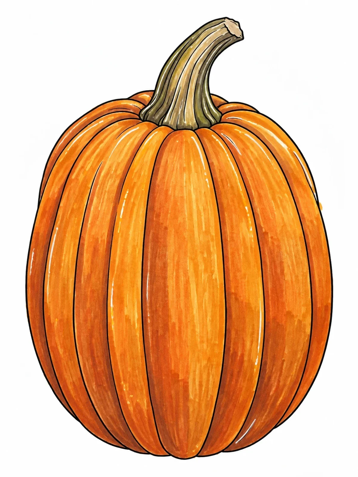 Colored example of the Tall Oval Pumpkin With Curved Stem coloring page