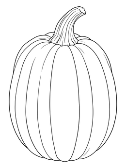 Detailed pumpkin coloring page featuring a tall ribbed pumpkin with a textured stem.