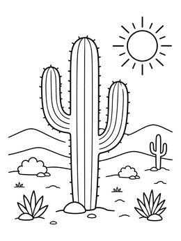 Free printable Tall Saguaro Cactus In The Desert coloring page