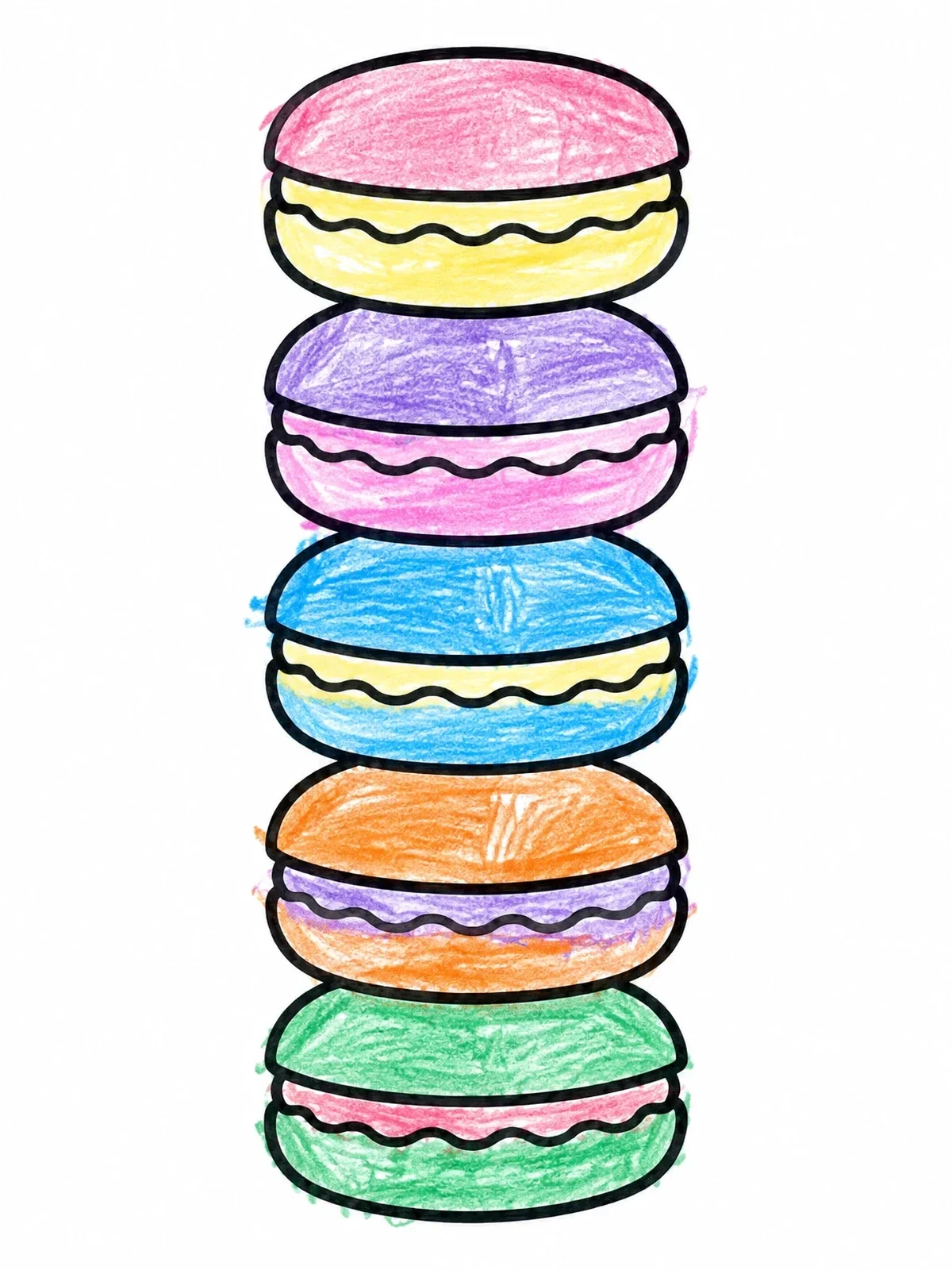 Colored example of the Tall Stack Of French Macarons coloring page