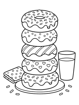 Free printable Tall Stack Of Frosted Donuts coloring page