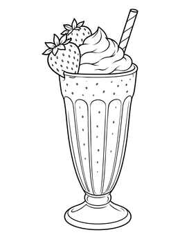 Free printable Tall Strawberry Milkshake With Whipped Cream coloring page