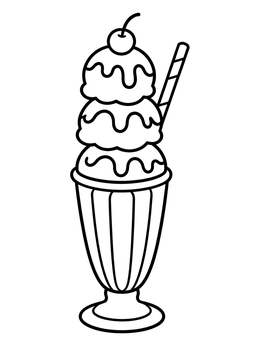 Free printable Tall Sundae Glass With Three Scoops coloring page
