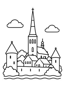 Free printable Tallinn Old Town Castle Skyline coloring page
