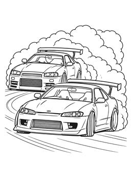 Free printable Tandem Drift Battle On Track coloring page