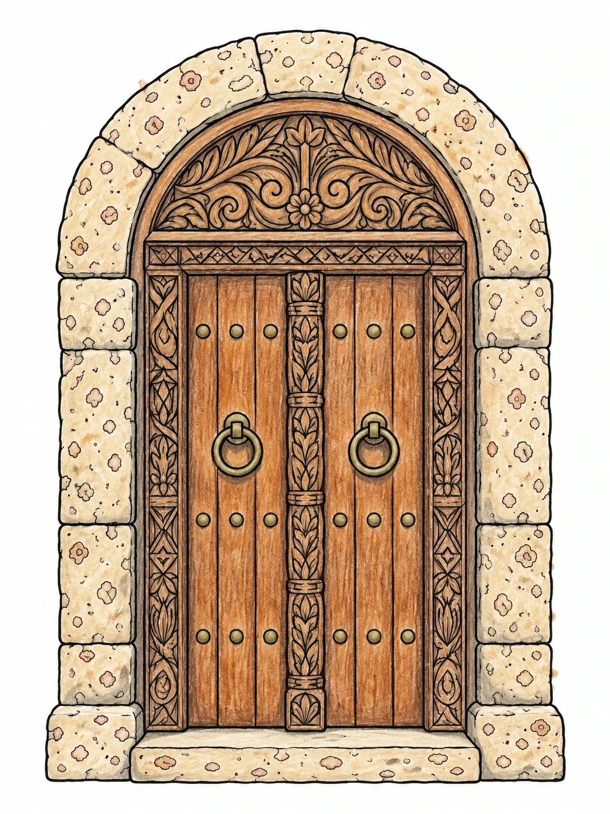 Colored example of the Carved Zanzibar Wooden Doorway coloring page