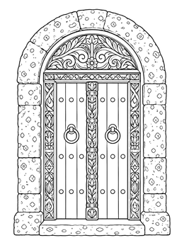 Detailed carved wooden door in this tanzania coloring page.