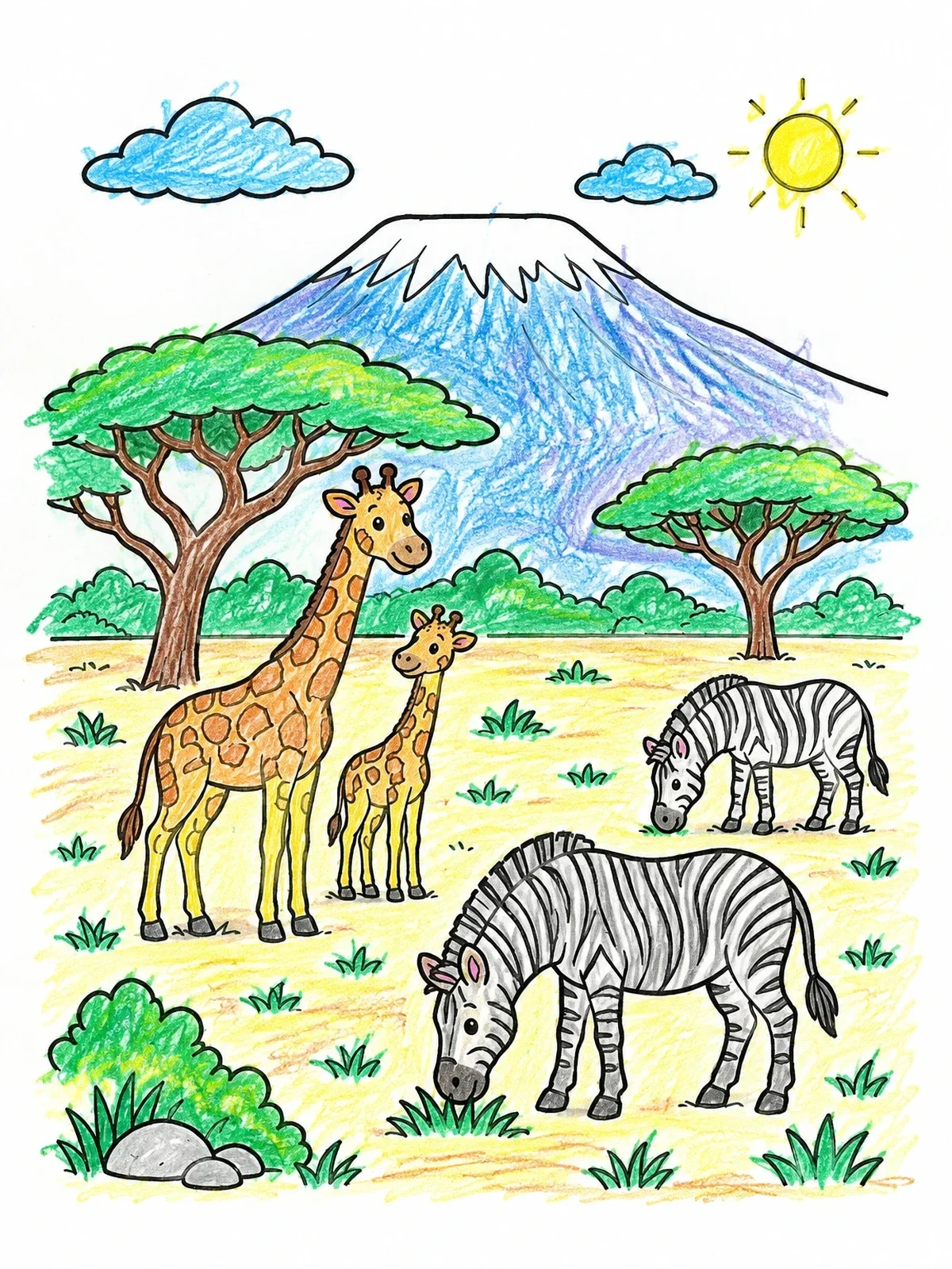 Colored example of the Savannah Wildlife Near Mount Kilimanjaro coloring page
