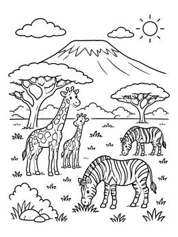 Free printable Savannah Wildlife Near Mount Kilimanjaro coloring page