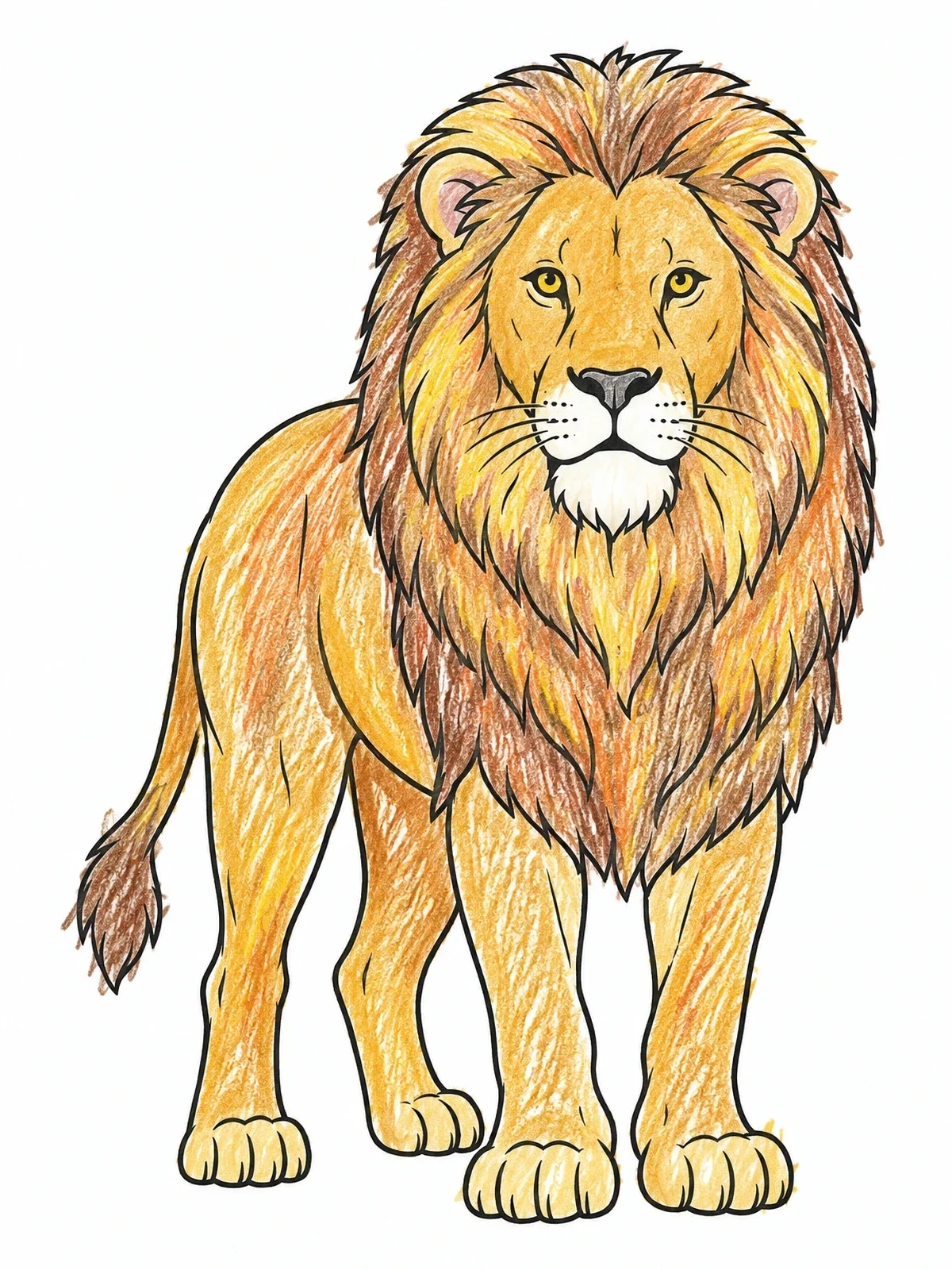 Colored example of the Majestic African Lion Standing Proudly coloring page